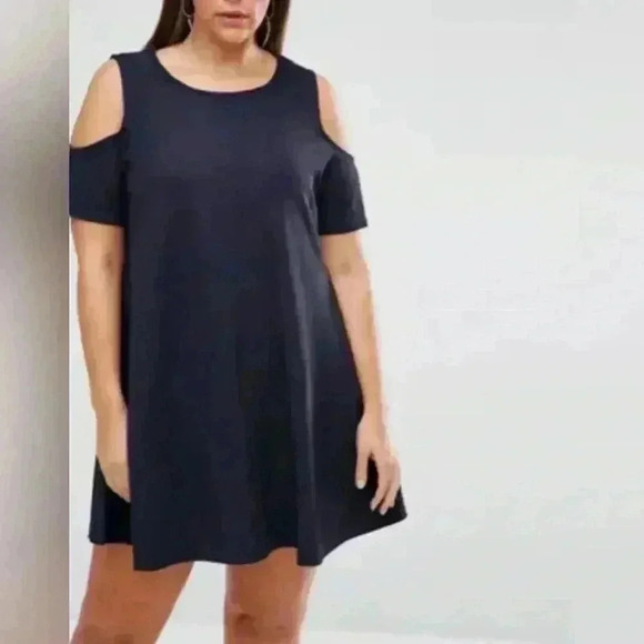 Kancy Store Navy Blue Cold Shoulder Medi Shift Dress Women Plus Size 4XL Leisure - Picture 2 of 15